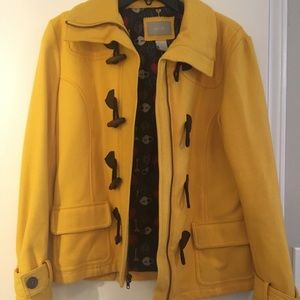 Mustard yellow lined, toggle coat, size Large